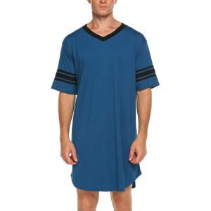 imageEkouaer Mens Nightshirt Comfy Nightwear BigampampTall V Neck Short Sleeve Soft Loose Pajama Sleep ShirtBlue
