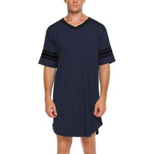 imageEkouaer Mens Nightshirt Comfy Nightwear BigampampTall V Neck Short Sleeve Soft Loose Pajama Sleep ShirtNavy Blue