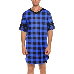 imageEkouaer Mens Nightshirt Comfy Nightwear BigampampTall V Neck Short Sleeve Soft Loose Pajama Sleep ShirtPattern 4