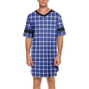 imageEkouaer Mens Nightshirt Comfy Nightwear BigampampTall V Neck Short Sleeve Soft Loose Pajama Sleep ShirtPattern 5