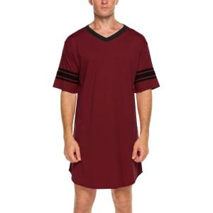 imageEkouaer Mens Nightshirt Comfy Nightwear BigampampTall V Neck Short Sleeve Soft Loose Pajama Sleep ShirtWine Red
