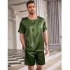imageEkouaer Men Silk Pajamas Set 2 Piece Pjs Soft Satin Sleepwear Shorts Button Down Tops Loungewear with PocketsArmy Green