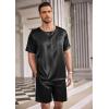 imageEkouaer Men Silk Pajamas Set 2 Piece Pjs Soft Satin Sleepwear Shorts Button Down Tops Loungewear with PocketsBlack