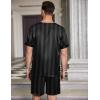 imageEkouaer Men Silk Pajamas Set 2 Piece Pjs Soft Satin Sleepwear Shorts Button Down Tops Loungewear with PocketsBlack Stripe