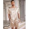 imageEkouaer Men Silk Pajamas Set 2 Piece Pjs Soft Satin Sleepwear Shorts Button Down Tops Loungewear with PocketsChampagne
