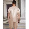 imageEkouaer Men Silk Pajamas Set 2 Piece Pjs Soft Satin Sleepwear Shorts Button Down Tops Loungewear with PocketsChampagne