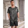 imageEkouaer Men Silk Pajamas Set 2 Piece Pjs Soft Satin Sleepwear Shorts Button Down Tops Loungewear with PocketsDark Gray