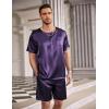 imageEkouaer Men Silk Pajamas Set 2 Piece Pjs Soft Satin Sleepwear Shorts Button Down Tops Loungewear with PocketsDeep Purple