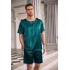 imageEkouaer Men Silk Pajamas Set 2 Piece Pjs Soft Satin Sleepwear Shorts Button Down Tops Loungewear with PocketsGreen
