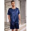 imageEkouaer Men Silk Pajamas Set 2 Piece Pjs Soft Satin Sleepwear Shorts Button Down Tops Loungewear with PocketsNavy Blue