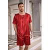 imageEkouaer Men Silk Pajamas Set 2 Piece Pjs Soft Satin Sleepwear Shorts Button Down Tops Loungewear with PocketsRed Striped