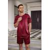 imageEkouaer Men Silk Pajamas Set 2 Piece Pjs Soft Satin Sleepwear Shorts Button Down Tops Loungewear with PocketsWine Red