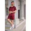 imageEkouaer Men Silk Pajamas Set 2 Piece Pjs Soft Satin Sleepwear Shorts Button Down Tops Loungewear with PocketsWine Red