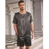 imageEkouaer Men Silk Pajamas Set 2 Piece Pjs Soft Satin Sleepwear Shorts Button Down Tops Loungewear with PocketsYellow Geometric