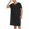 imageEkouaer Mens Nightshirt Nightwear Comfy BigampampTall Short Sleeve Henley Sleep ShirtBlack
