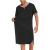 imageEkouaer Mens Nightshirt Nightwear Comfy BigampampTall Short Sleeve Henley Sleep ShirtBlack