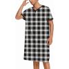 imageEkouaer Mens Nightshirt Nightwear Comfy BigampampTall Short Sleeve Henley Sleep ShirtBlack Plaid