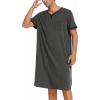 imageEkouaer Mens Nightshirt Nightwear Comfy BigampampTall Short Sleeve Henley Sleep ShirtDark Grey