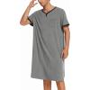 imageEkouaer Mens Nightshirt Nightwear Comfy BigampampTall Short Sleeve Henley Sleep ShirtGrey