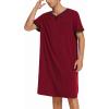 imageEkouaer Mens Nightshirt Nightwear Comfy BigampampTall Short Sleeve Henley Sleep ShirtWine Red