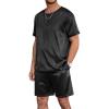imageEkouaer Men Silk Pajamas Set 2 Piece Pjs Soft Satin Sleepwear Shorts Button Down Tops Loungewear with PocketsBlack