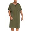 imageEkouaer Mens Nightshirt Nightwear Comfy BigampampTall Short Sleeve Henley Sleep ShirtArmy Green