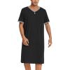 imageEkouaer Mens Nightshirt Nightwear Comfy BigampampTall Short Sleeve Henley Sleep ShirtBlack