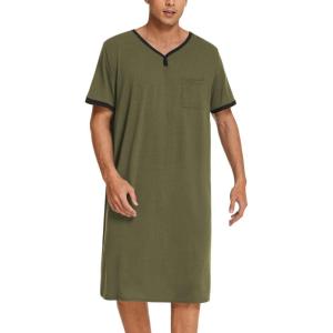 imageEkouaer Mens Nightshirt Nightwear Comfy BigampampTall Short Sleeve Henley Sleep ShirtArmy Green
