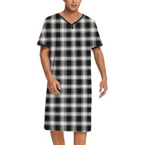 imageEkouaer Mens Nightshirt Nightwear Comfy BigampampTall Short Sleeve Henley Sleep ShirtBlack Plaid