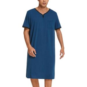 imageEkouaer Mens Nightshirt Nightwear Comfy BigampampTall Short Sleeve Henley Sleep ShirtBlue