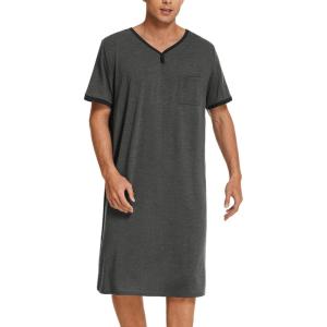 imageEkouaer Mens Nightshirt Nightwear Comfy BigampampTall Short Sleeve Henley Sleep ShirtDark Grey