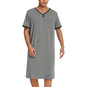 imageEkouaer Mens Nightshirt Nightwear Comfy BigampampTall Short Sleeve Henley Sleep ShirtGrey