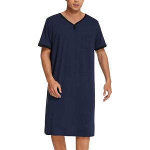 imageEkouaer Mens Nightshirt Nightwear Comfy BigampampTall Short Sleeve Henley Sleep ShirtNavy Blue
