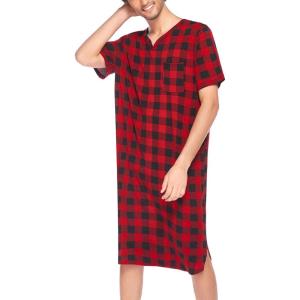 imageEkouaer Mens Nightshirt Nightwear Comfy BigampampTall Short Sleeve Henley Sleep ShirtPart1