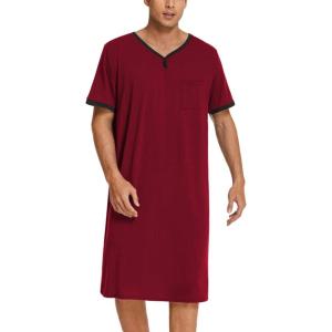 imageEkouaer Mens Nightshirt Nightwear Comfy BigampampTall Short Sleeve Henley Sleep ShirtWine Red