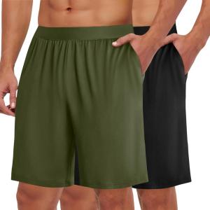 imageEkouaer Mens Pajama Shorts Soft Comfy Sleep Bottoms 2 Pack Casual Lounge Sleepwear Pants with PocketsArmy Greenblack