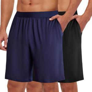 imageEkouaer Mens Pajama Shorts Soft Comfy Sleep Bottoms 2 Pack Casual Lounge Sleepwear Pants with PocketsBlacknavy Blue