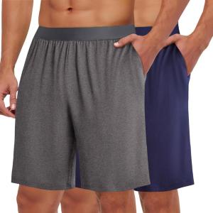 imageEkouaer Mens Pajama Shorts Soft Comfy Sleep Bottoms 2 Pack Casual Lounge Sleepwear Pants with PocketsDark Gray Navy Blue