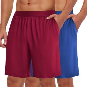 imageEkouaer Mens Pajama Shorts Soft Comfy Sleep Bottoms 2 Pack Casual Lounge Sleepwear Pants with PocketsWine Redcobalt Blue