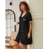 imageEkouaer Nightgowns for Women Button Down Pajamas Tops Short Sleeve Sleepwear VNeck Sleepwear S3XLBlack