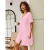 imageEkouaer Nightgowns for Women Button Down Pajamas Tops Short Sleeve Sleepwear VNeck Sleepwear S3XLMisty Rose