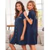 imageEkouaer Nightgowns for Women Button Down Pajamas Tops Short Sleeve Sleepwear VNeck Sleepwear S3XLNavy Blue