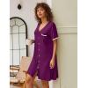 imageEkouaer Nightgowns for Women Button Down Pajamas Tops Short Sleeve Sleepwear VNeck Sleepwear S3XLPurple