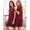 imageEkouaer Nightgowns for Women Button Down Pajamas Tops Short Sleeve Sleepwear VNeck Sleepwear S3XLWine Red