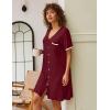 imageEkouaer Nightgowns for Women Button Down Pajamas Tops Short Sleeve Sleepwear VNeck Sleepwear S3XLWine Red