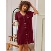 imageEkouaer Nightgowns for Women Button Down Pajamas Tops Short Sleeve Sleepwear VNeck Sleepwear S3XLWine Red