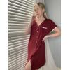imageEkouaer Nightgowns for Women Button Down Pajamas Tops Short Sleeve Sleepwear VNeck Sleepwear S3XLWine Red