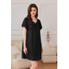imageEkouaer Nightgowns for Women Short Sleeve Sleep Shirts Pleated Sleepdress Soft Sleepwear Victorian Ladies NightdressBlack