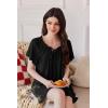imageEkouaer Nightgowns for Women Short Sleeve Sleep Shirts Pleated Sleepdress Soft Sleepwear Victorian Ladies NightdressBlack