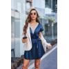 imageEkouaer Satin Nightgowns for Women Short Sleeve Nightshirt Silk Sleepwear Lace V Neck Pajama Dress SXXLNavy Blue